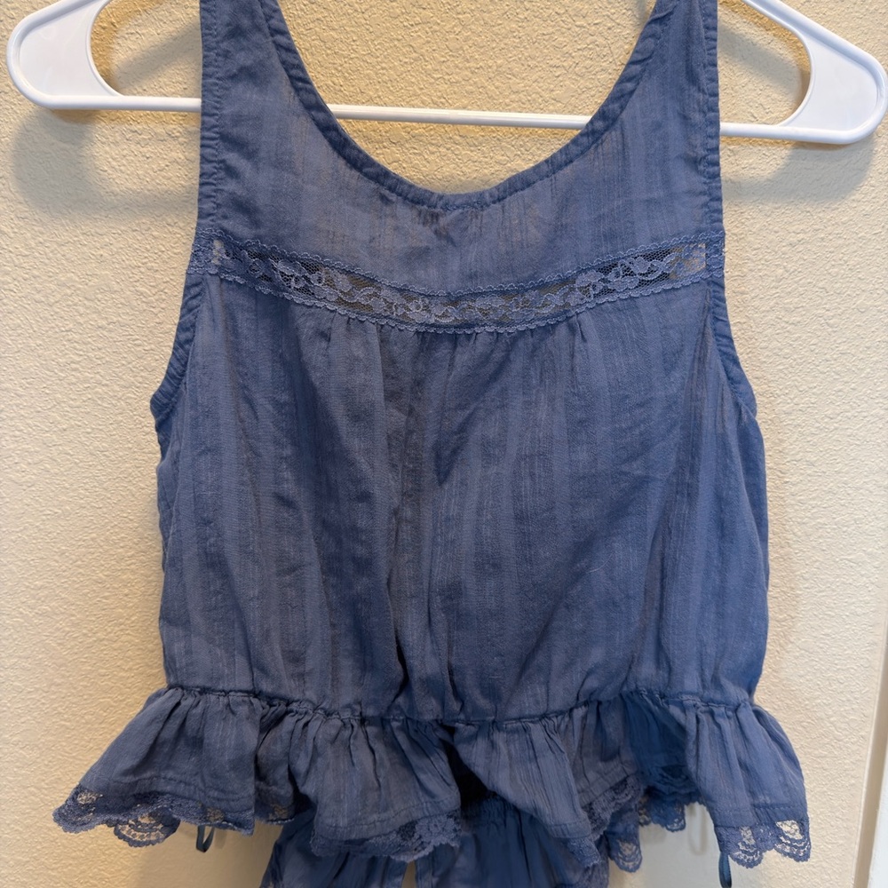 Free People Blue Lace Trim Sleeveless Blouse - Picture 2 of 3